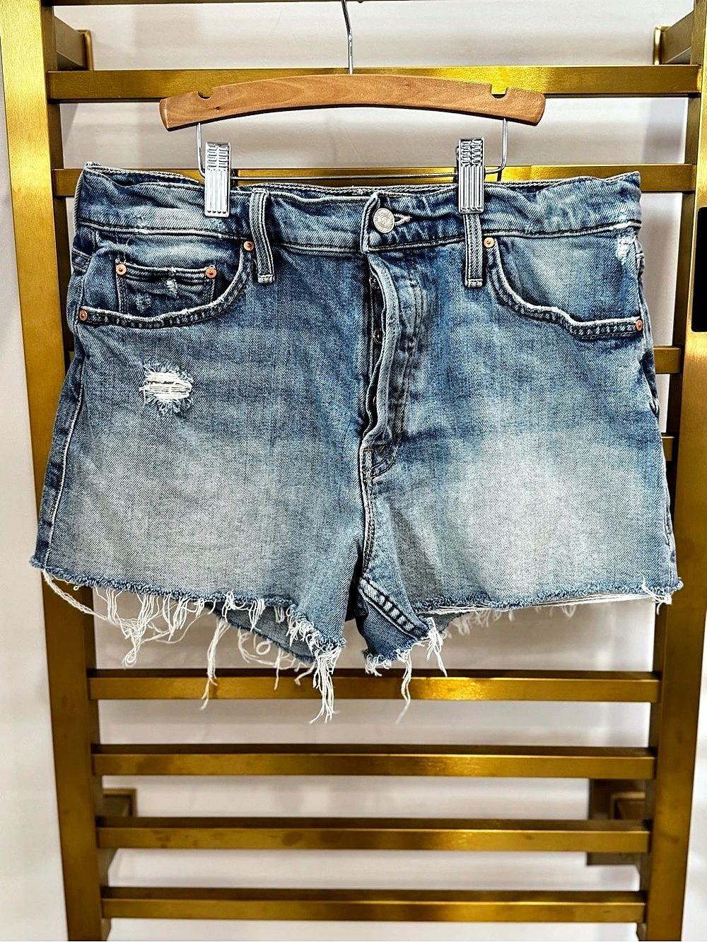 Mother The Tomcat Kick Fray Short Blue Waist 29